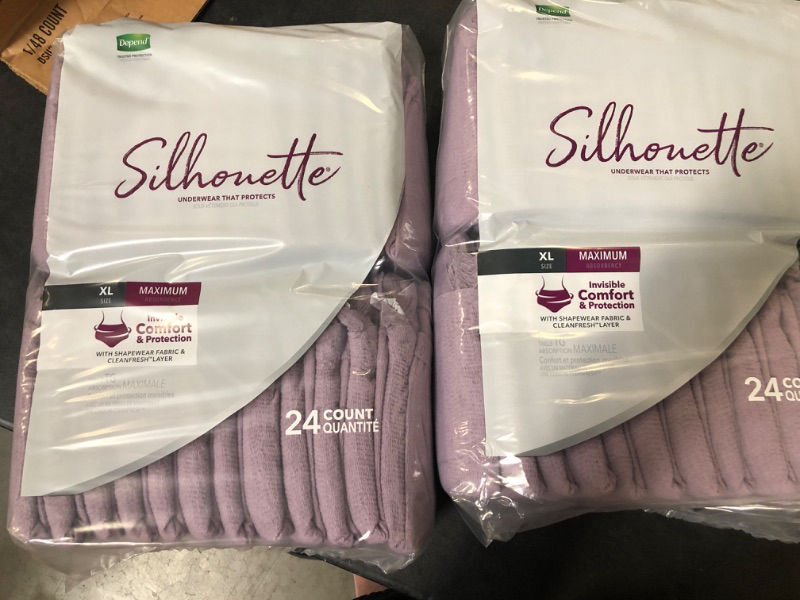 Photo 2 of Depend Silhouette Adult Incontinence and Postpartum Underwear for Women, Extra-Large (50–60" Waist), Maximum Absorbency, Purple, 48 Count (2 Packs of 24)