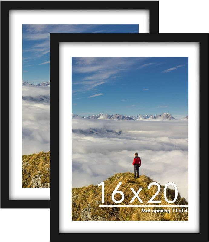 Photo 1 of PEALSN 16x20 Picture Frame Set of 2, Display Pictures 11 x 14 with Mat or 16 x 20 Without Mat for Wall Mounting Display, Poster Frames, Black