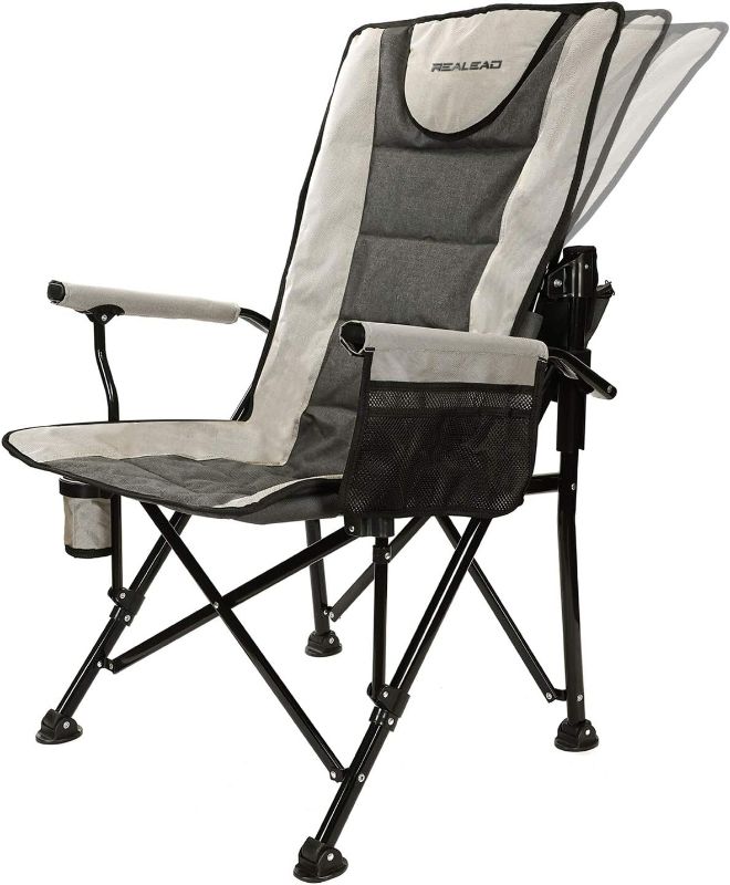 Photo 1 of REALEAD Adjustable Oversized Folding Chair High Back Camp Chair Beach Chair Heavy Duty Portable Camping and Lounge Travel Outdoor Seat with Cup Holder,Heavy Duty Supports 400 lbs
