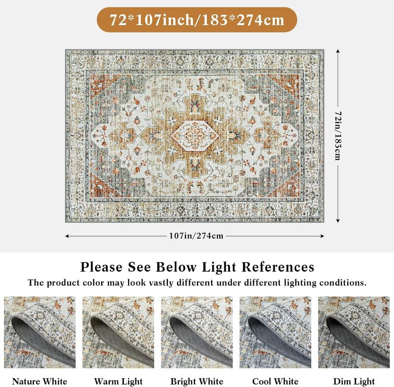 Photo 1 of Moynesa Ultra-Thin Vintage Area Rug 6x9, Large Living Room Rugs for Bedroom Aesthetic, Washable Carpet for Under Dining Room Table, Oriental Medallion Printed Low Pile Mat for Office Playroom Dorm