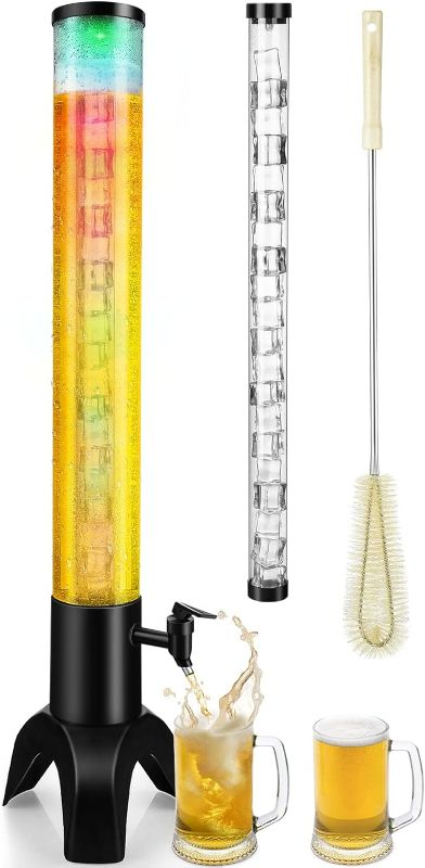Photo 1 of COSYOO Drink Tower, 3L Mimosa Tower Dispenser With Ice Tube and Led Light, Tabletop Beer Dispenser 3.17 Qt./100oz, Ideal for Parties Bars Pubs Restaurants
