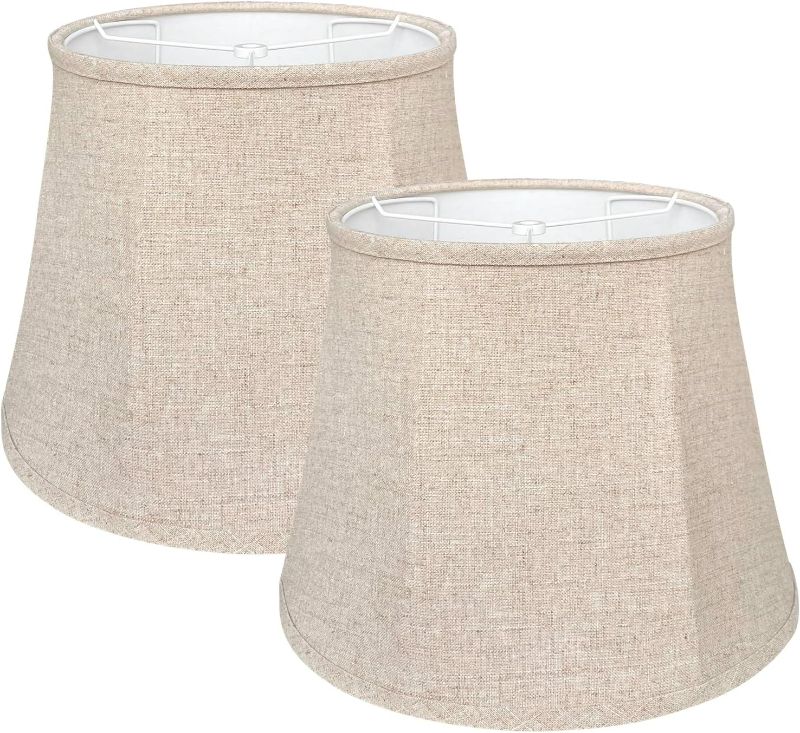 Photo 1 of Double TOOTOO STAR Brown Lamp Shade Set of 2, Large Drum Lampshade for Floor Light and Table Lamp 10x14x10 inch, DIY Fabric Natural Linen Hand Crafted, Spider (Brown, 10 x 14 x 10.5 inch)