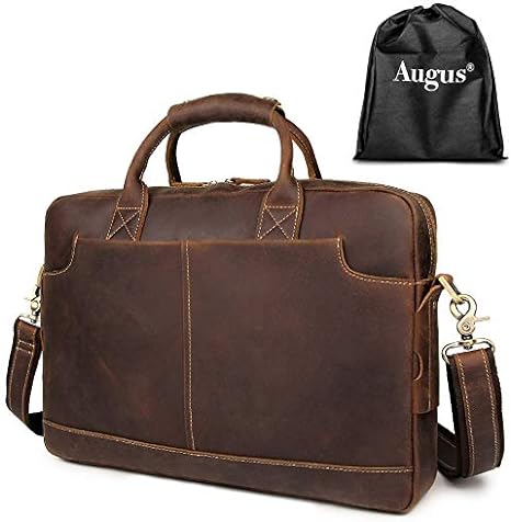 Photo 1 of Augus Leather Laptop Briefcase for Men,Waterproof Travel Messenger Duffle Bags 15.6 Inch Laptop Bag