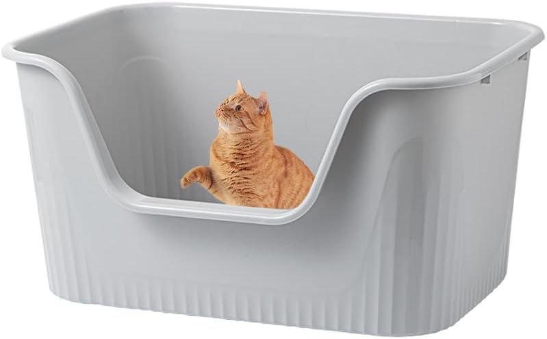 Photo 1 of Vealind Large Cat Litter Box with High SIDS for Indoor Cats, XL Cat Litter Tray for Big Cats or Multi-Cats Household (25''*17''* 13'' Grey)