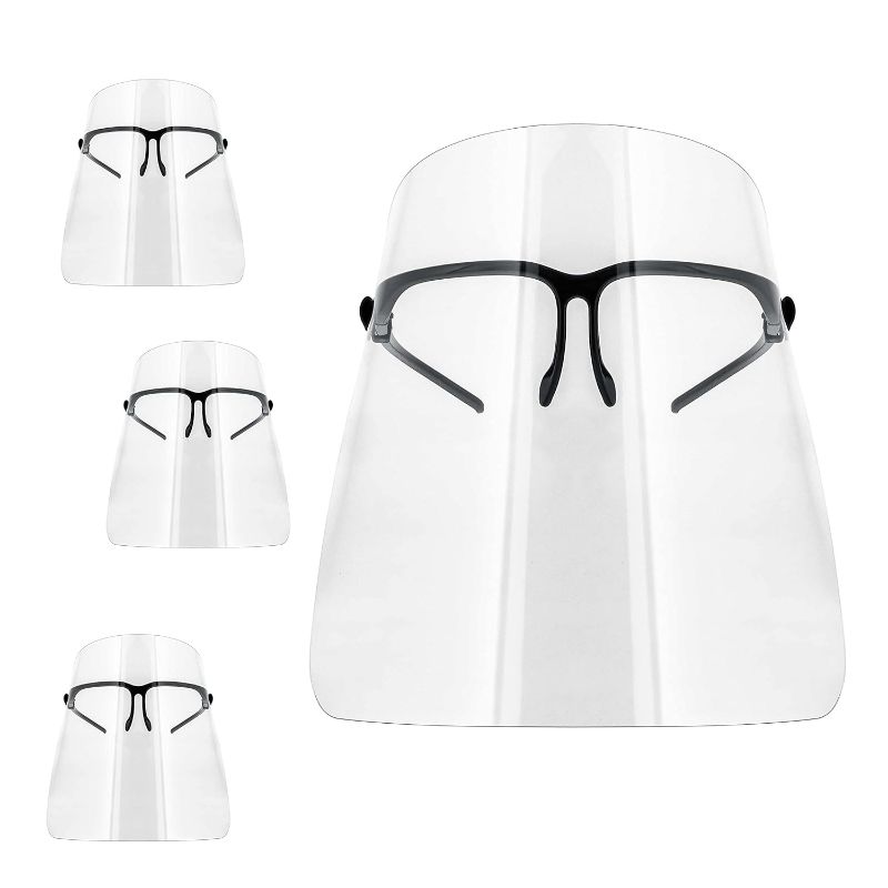 Photo 1 of TCP Global Salon World Safety Face Shields with Black Glasses Frames (Pack of 4) - Ultra Clear Protective Full Face Shields to Protect Eyes, Nose, Mouth - Anti-Fog PET Plastic, Goggles