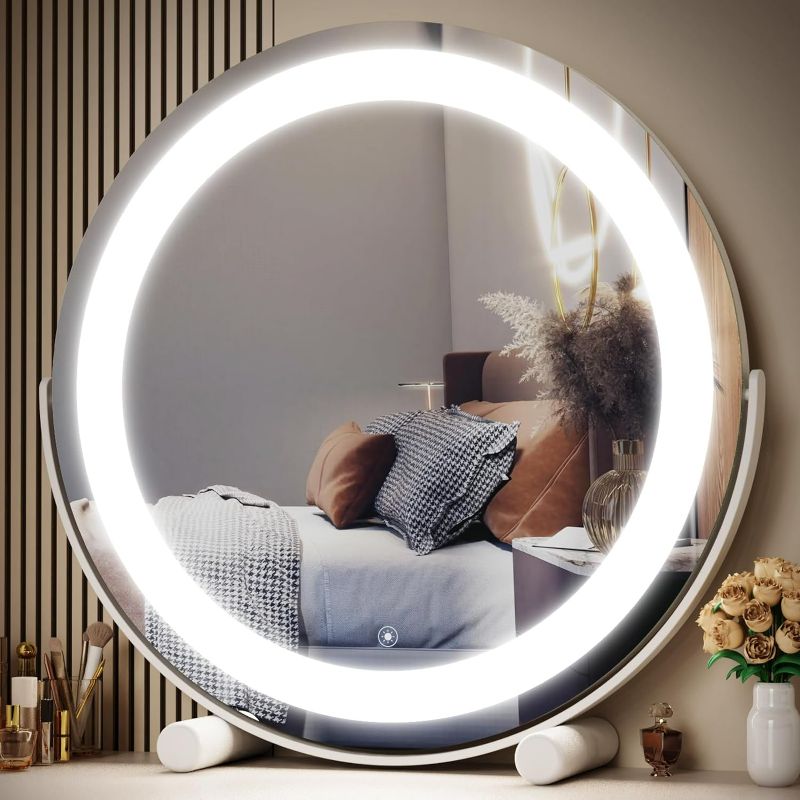 Photo 1 of 12" Vanity Mirror with Lights, LED Makeup Mirror, Large Round Mirror Lighted Makeup Mirror, Smart Touch Control 3 Colors Dimmable Mirror 360°Rotation White