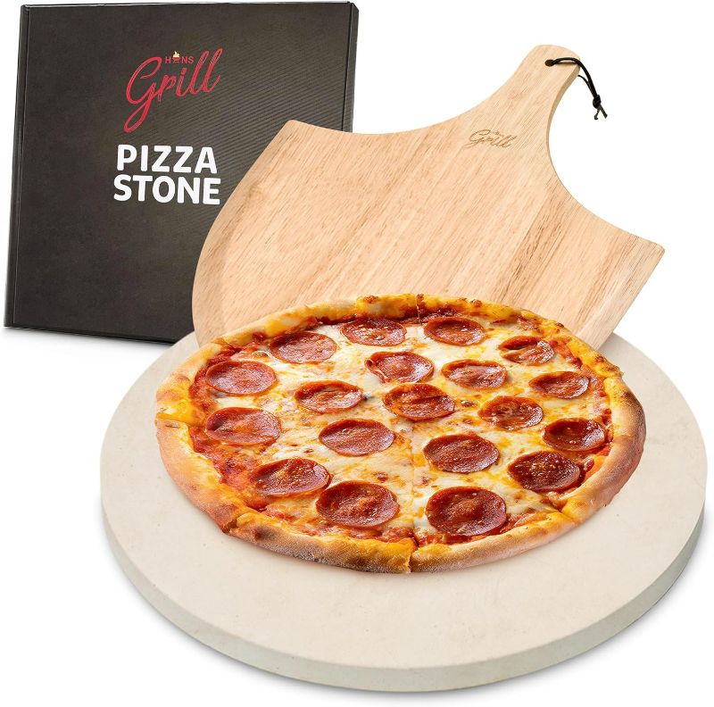 Photo 1 of  PIZZA STONE | Circular Pizza Stone For Oven Baking & BBQ Grilling With Free Wooden Peel | Extra Large Round Round 15" Inches Diameter (38CM) Durable Cordierite Cooking Stone.
