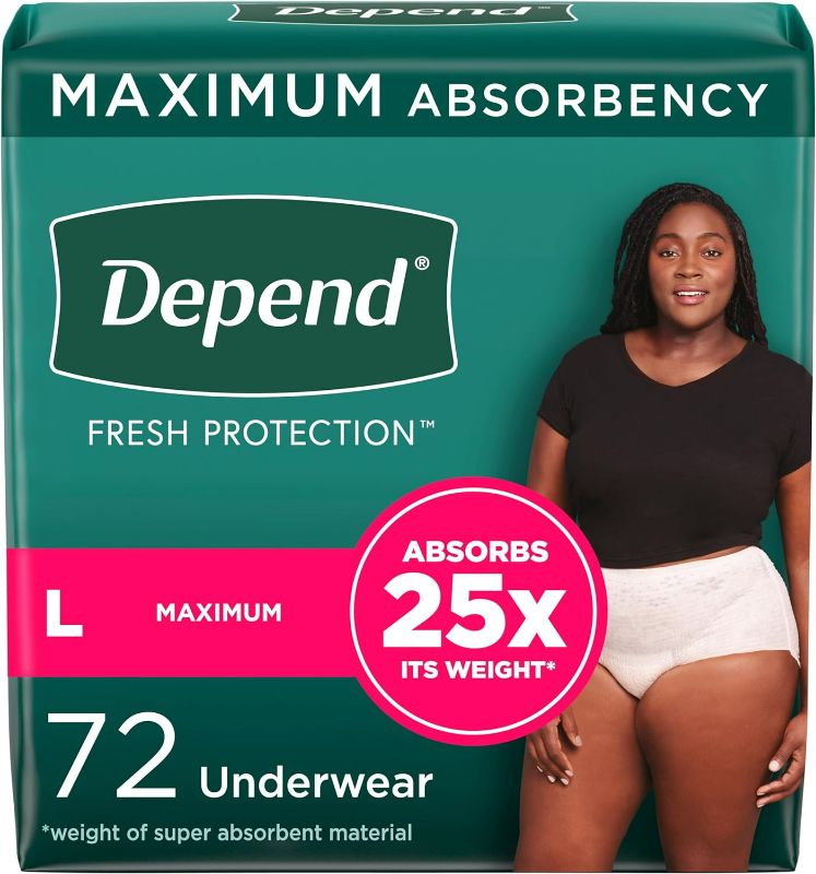 Photo 1 of Depend Fresh Protection Adult Incontinence & Postpartum Bladder Leak Underwear for Women, Disposable, Maximum, Large, Blush, 72 Count (2 Packs of 36), Packaging May Vary