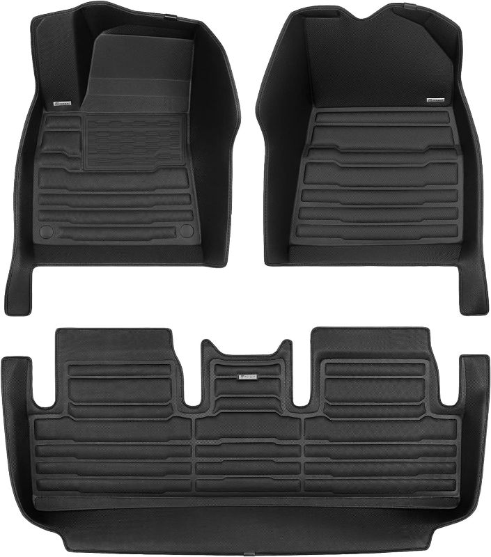 Photo 1 of TuxMat - for Tesla Model 3 2017-2023 Models - Custom Car Mats - Maximum Coverage, All Weather, Laser Measured - This Full Set Includes 1st and 2nd Rows Black