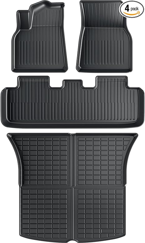 Photo 1 of TuxMat - for Tesla Model 3 2017-2023 Models - Custom Car Mats - Maximum Coverage, All Weather, Laser Measured - This Full Set Includes 1st and 2nd Rows Black