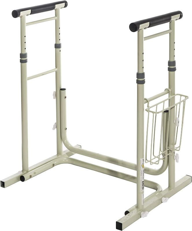 Photo 1 of Essential Medical Supply's Height Adjustable Standing Toilet Safety Rail - Sturdy Frame with Foam Handles for Elderly and Seniors, Perfect for Added Safety and Support While Using The Toilet