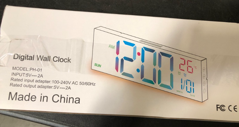 Photo 3 of XUANZIT LED Digital Wall Clock with RGB Display, Mirror/White Surface, Big Digits, Auto-Dimming, Electric Wall Clock for Living Room, Bedroom, Kitchen, Office