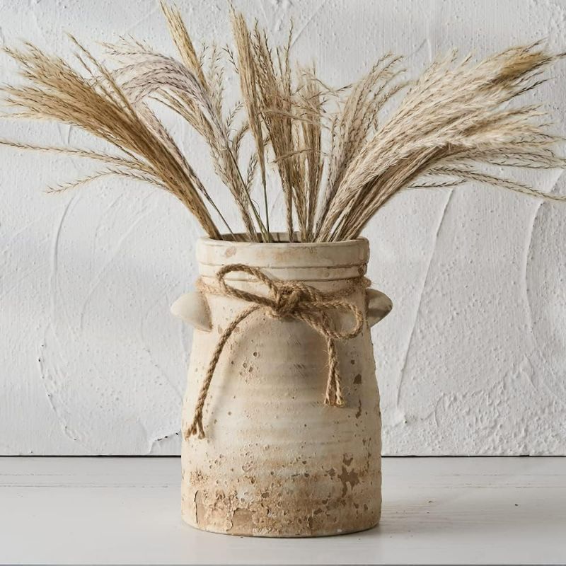 Photo 1 of SIDUCAL Ceramic Decorative Flower Vase, 8 Inch Rustic Distressed Pottery Decorative Flower Vase for Home Decor, Ideal Shelf Decor, Bookshelf, Mantle, Entryway, Living Room, Table Decor