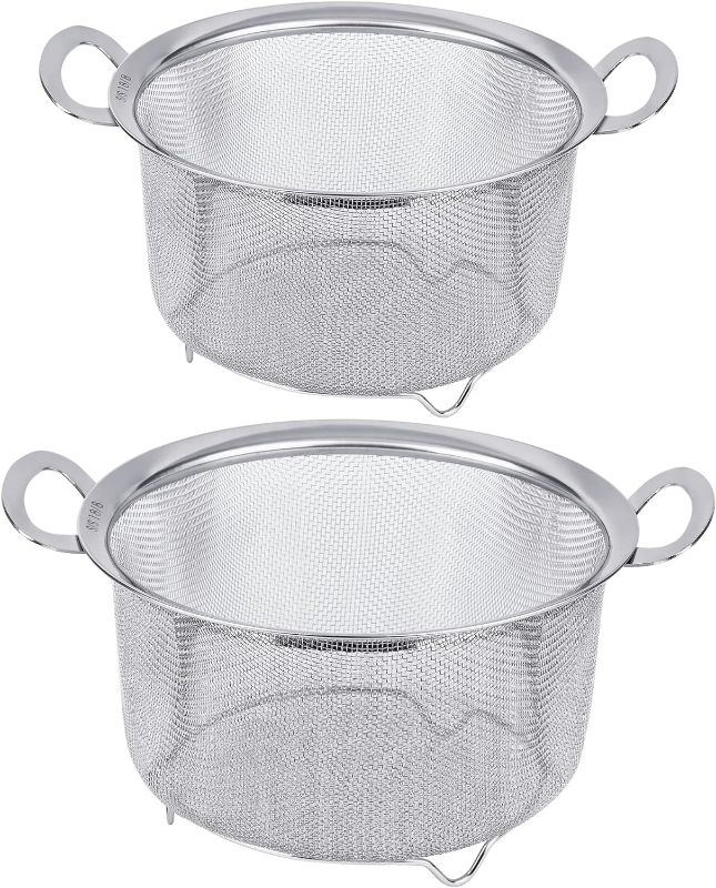 Photo 1 of 2 Pack Strainers for Kitchen, 18/8 Stainless Steel Colander with Handles, Fine Mesh Strainer for Pasta, Rice and Fruit, Sieve with Resting Feet to Strain, Rinse, Steam or Cook Vegetables (4Qt and 3Qt)