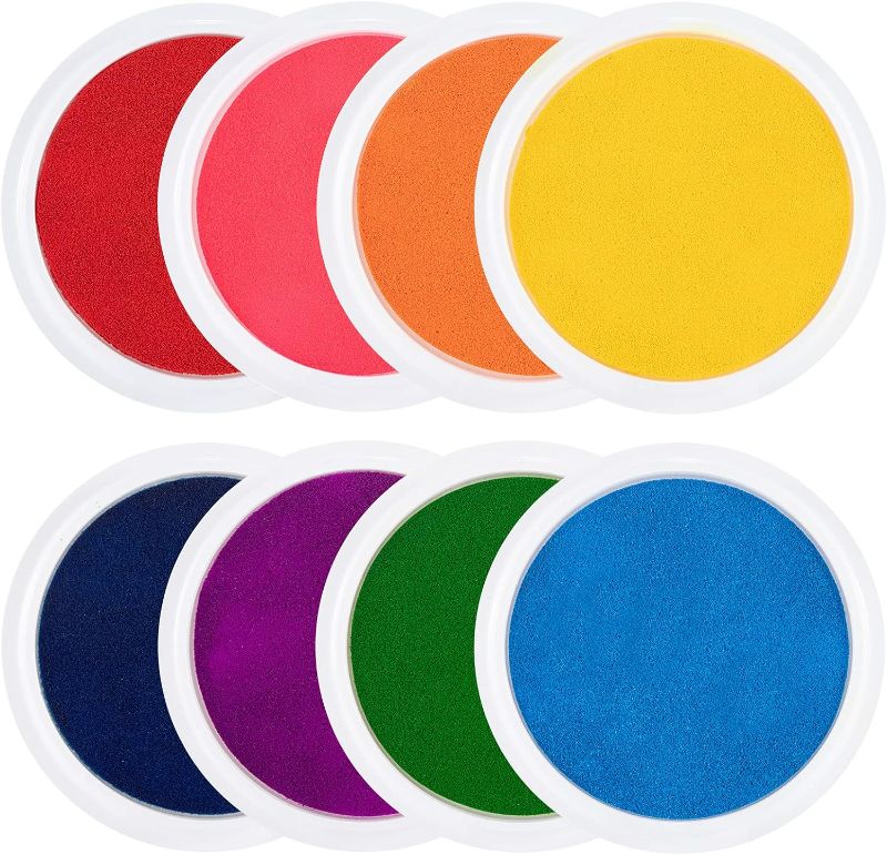 Photo 1 of 7" Large Round Craft Ink Pads- 8 Colors Rainbow DIY Fingerprint Ink Pad Stamps Partner Washable Color Painting Card Making Stamp Pad for Kids Rubber Stamp Crafting Paper Wood Fabric Scrapbook