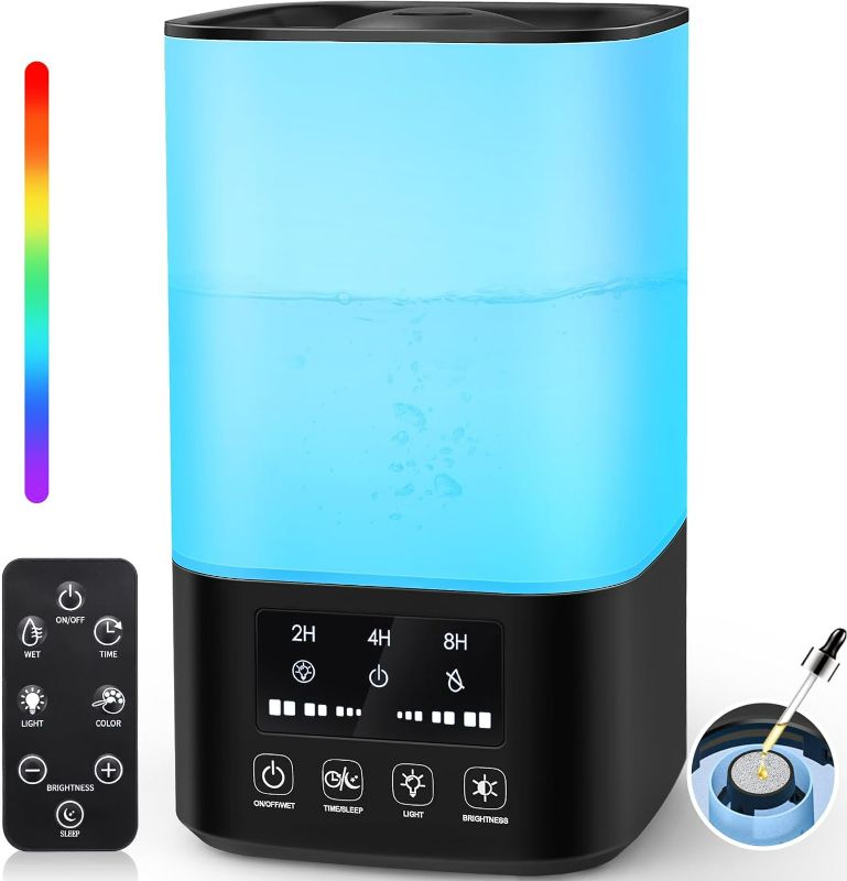 Photo 1 of Humidifiers for Bedroom, Cool Mist Humidifiers for Large Room, 3L Top Fill Humidifiers for Home Baby Nursery, Remote Control, 360°Nozzle, Auto Shut-Off, Sleep Mode, 3 Mist Levels, Nightlight, Timer