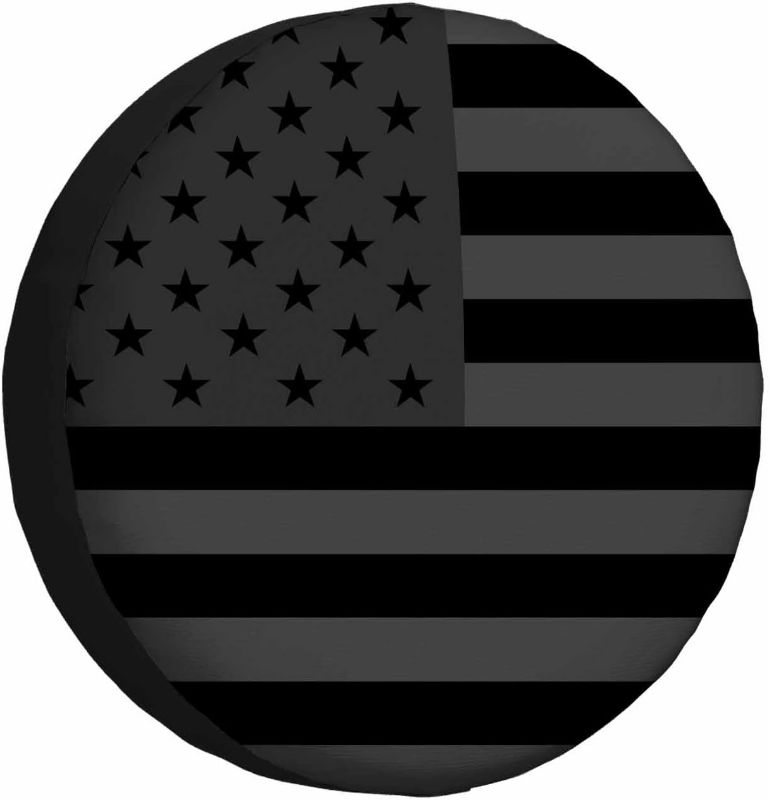 Photo 1 of American Flag Spare Tire Cover Matte Black USA Star Stripes Banner Monochrome Weatherproof Universal Wheel Protectors Camper Tire Covers for Trailer Rv Travel(17 inch)