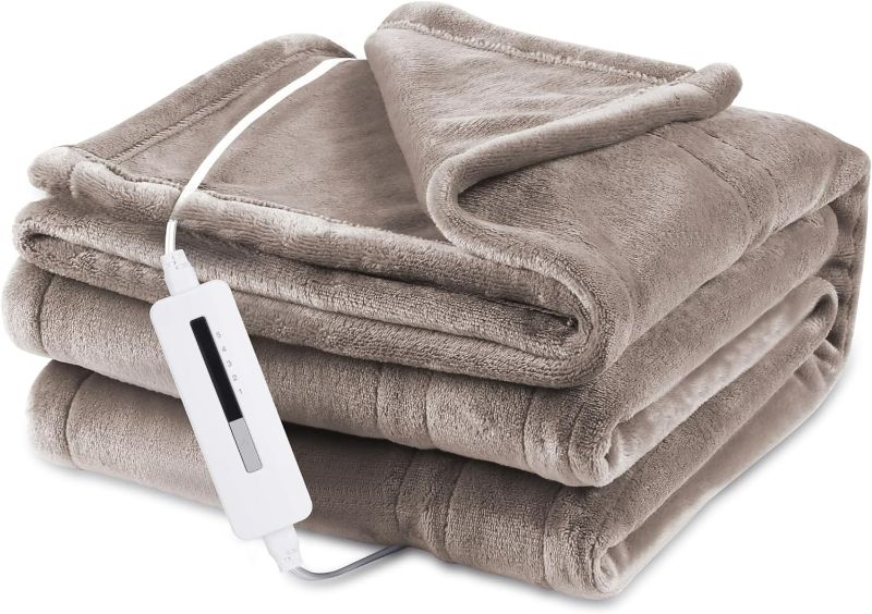 Photo 1 of  Heated Throw Electric 50x60 Cozy Flannel, 5 Heating Levels,Fast-Heating with 3 Hours Auto-Off, ETL Certified, Home and Office use, Machine Washable, Wearable Brushed Microfleece - Linen