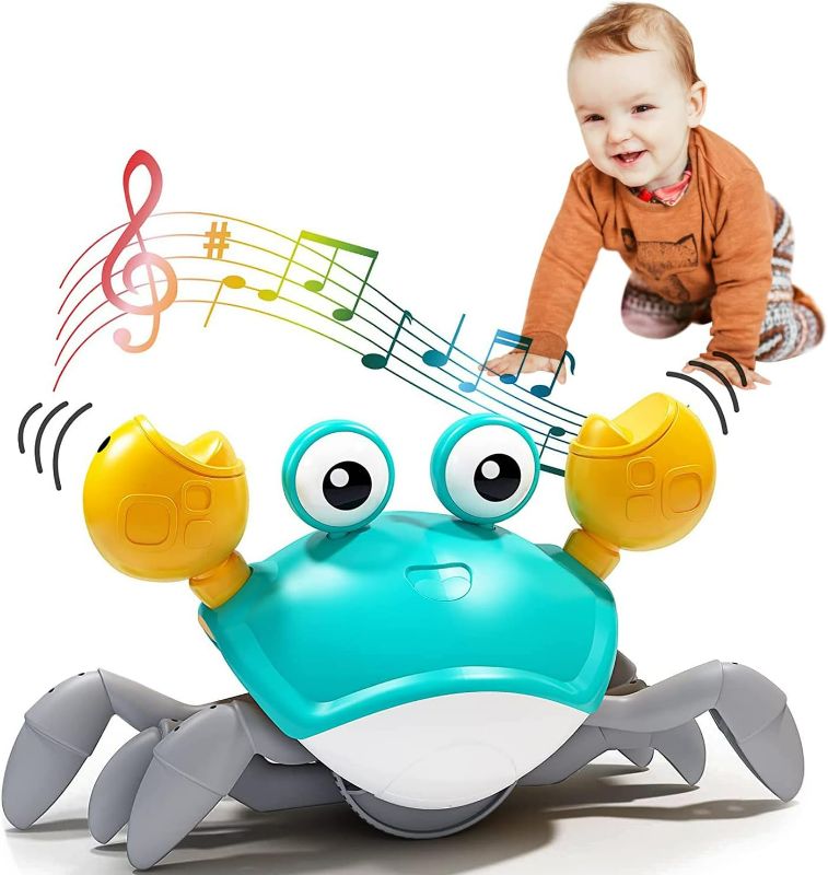 Photo 1 of Rechargeable Crawling Crab Baby Toy, Interactive Learning Toys for Kids Boy Girl, Infant Tummy Time Toy Gifts with Music and LED Light, Toddler Toys Which Avoid Obstacles