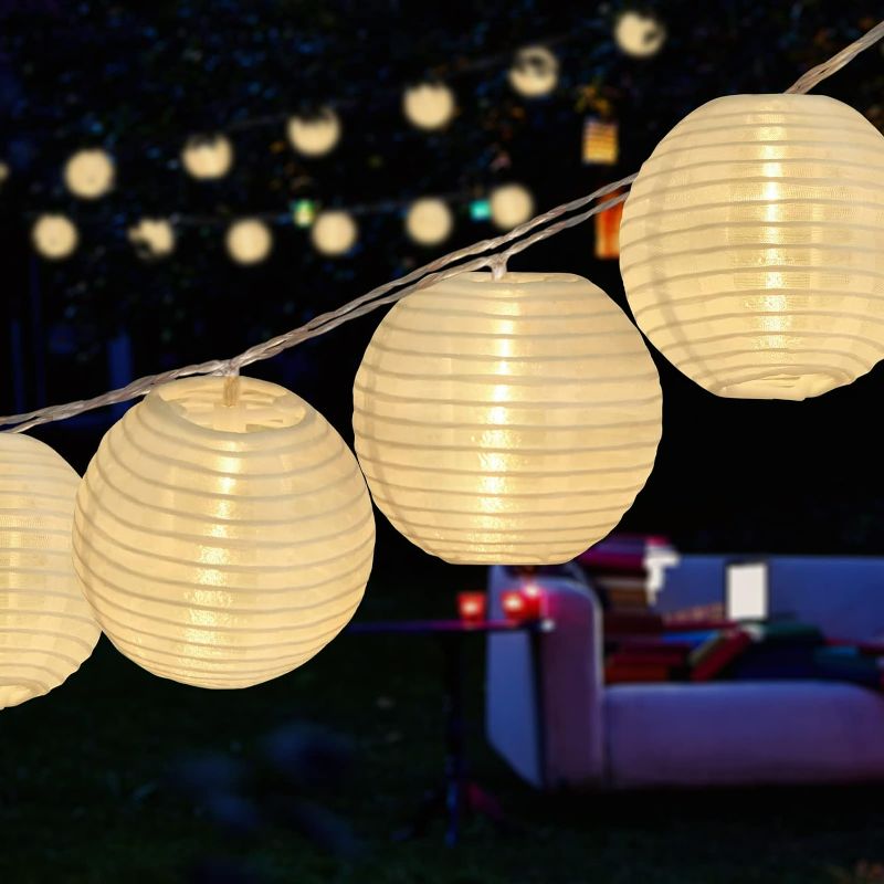 Photo 1 of Lantern String Lights White Lantern Lights 9.4Ft Nylon Lanterns with Lights Battery Operated 10 Count String Lights Indoor Outdoor Hanging Lights for Bedroom, Nursery, Patio, Party, Wedding