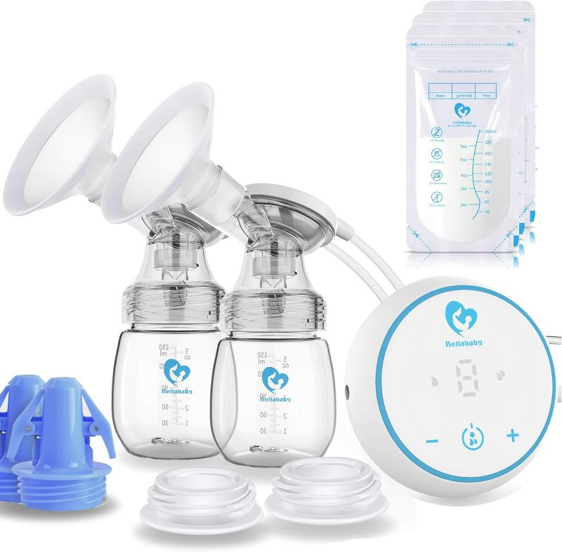 Photo 1 of Bellababy MiniO Breast Pump,Electric Double Breast Pump Rechargeable,Come with 24mm Detachable Flanges,10 Storage Bags,2 Storage Bag Adapters,2 Bottle Neck Adapters