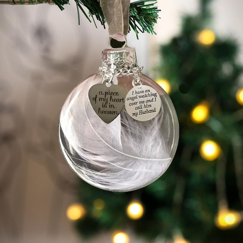 Photo 1 of Memorial Ornaments Christmas Clear Feather Ball – 8cm/3.15'' Upgrade Larger Ball – A Piece of My Heart is in Heaven, Sympathy Gift for Loss of Loved One (Husband)