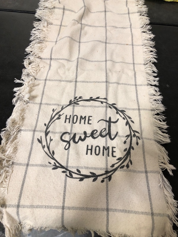 Photo 1 of Summer Home Sweet Table Runner Lemon Farmhouse Table Runners Beige Rectangle Runner with Green Leaves Tabletop Decoration for Spring Holiday Kitchen Dining 13x48 Inch