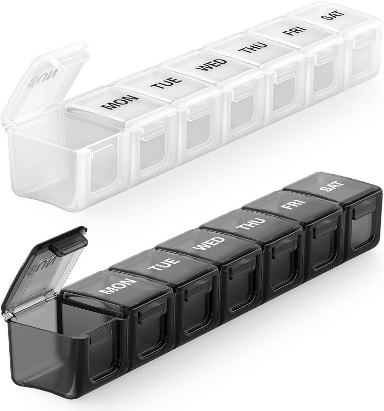 Photo 1 of Sukuos Extra Large Weekly Pill Organizer 2 Pcs, Daily Pill Box 7 Day BPA Free Pill Cases for Medicines, Vitamin, Fish Oils or Supplements, Easy to Clean