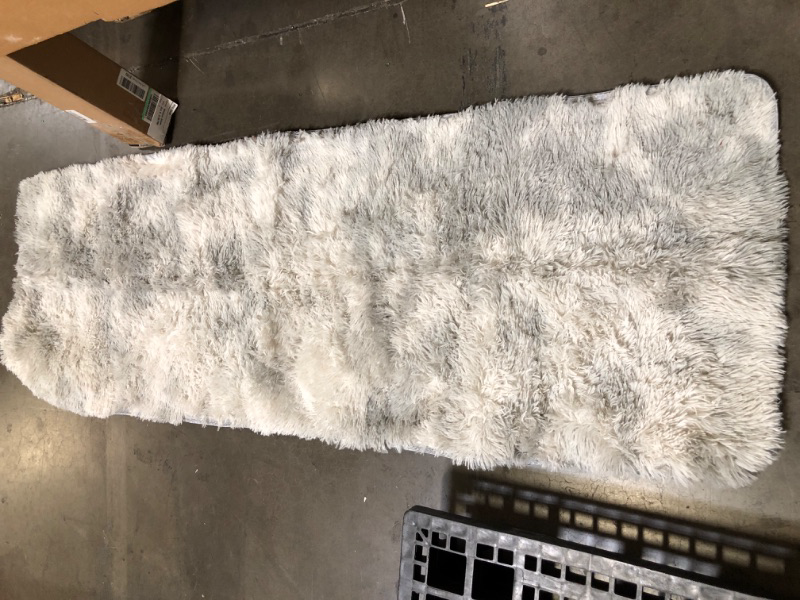 Photo 2 of Runner Rugs for Bedroom Living Room, 2x6 Feet, Fluffy Shag Fuzzy Shaggy Furry Soft Plush Rug Carpet, Throw Rugs Beside Rugs, Indoor Floor Rug for Home Decor Aesthetic,Tie-dye Grey