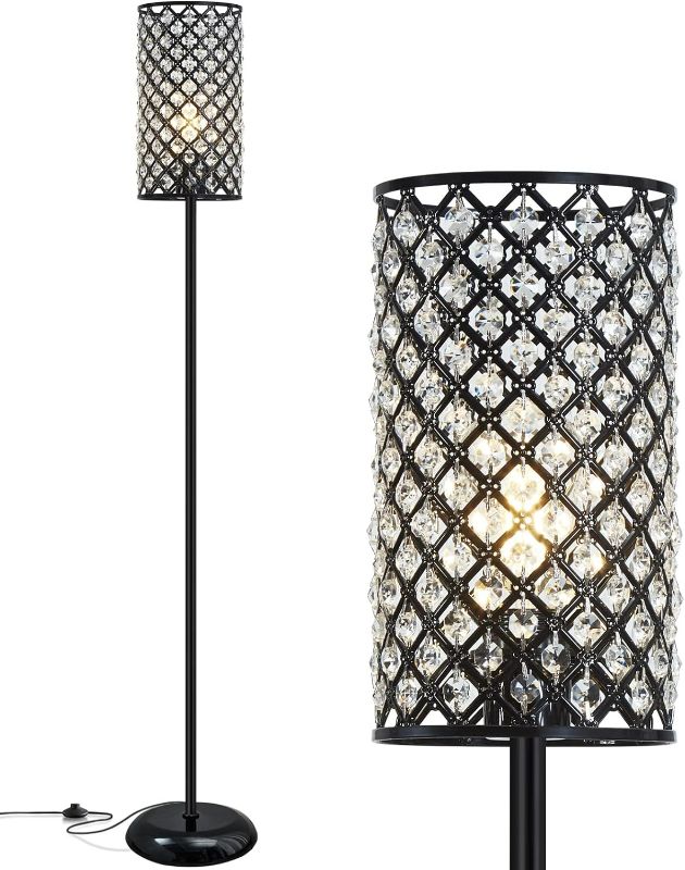 Photo 1 of Crystal Floor Lamp, Modern Standing Lamp with Elegant Shade Black Floor Lamp with On/Off Foot Switch,Tall Pole Accent Lighting for Living Room, Girl Bedroom, Dresser, Office