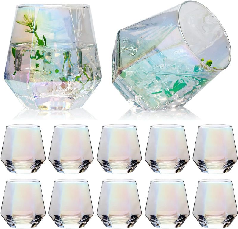 Photo 1 of Stemless Wine Glass Set Of 12,Iridescent Glassware For Gift,Modern Rainbow Wine Glass For Serving White Wine, Red Wine, Cocktail, Whiskey, Bourbon, Cool Water CUKBLESS(10 Oz)