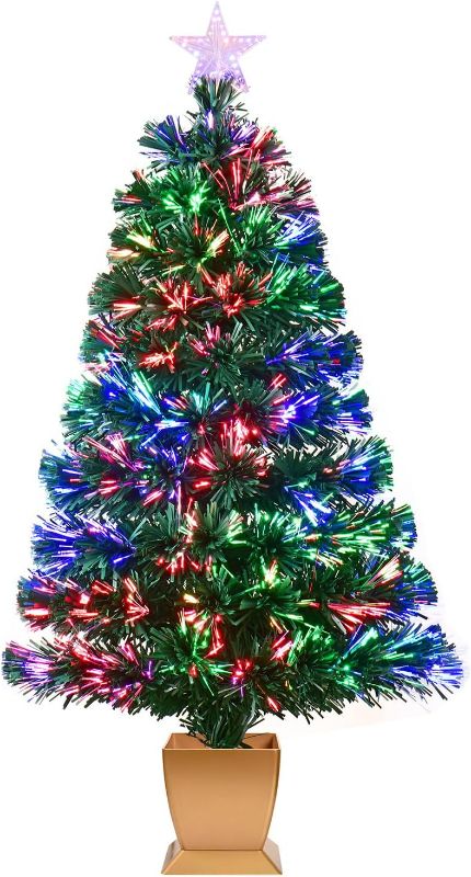 Photo 1 of 3ft Green Fiber Optic Christmas Tree,Pre-Lit Artificial Mini Christmas Tree, Tabletop Small Xmas Tree with Stars Holiday Home Decorations