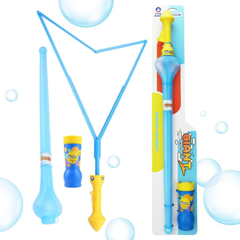 Photo 1 of Uncle Bubble Giant Bubble Wands | 3-Piece Set Pack - Includes Wand, Big Bubble Sword and 8oz Ultra Bubble Solution | Outdoor Toy for Kids, Boys, and Girls (Giant Bubble Wands, UB112, 1, UB112)