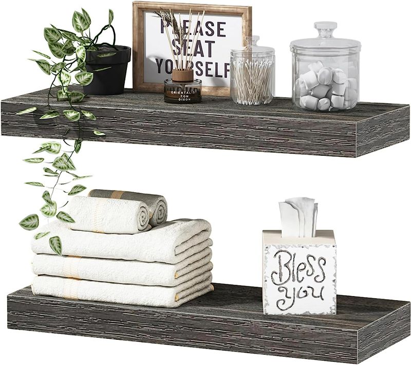 Photo 1 of QEEIG Bathroom Shelves Wall Shelf Over Toilet Small 16 inch Set of 2, Rustic Grey (008-40GY)