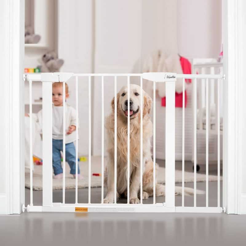 Photo 1 of 29.5 to 46 "Extra Wide Walk Through Pet Gate,Auto Close Safety Baby Gate, Metal Durability Dog Gate for House, Stairs, Doorways,Includes 2 Extension Kit,White