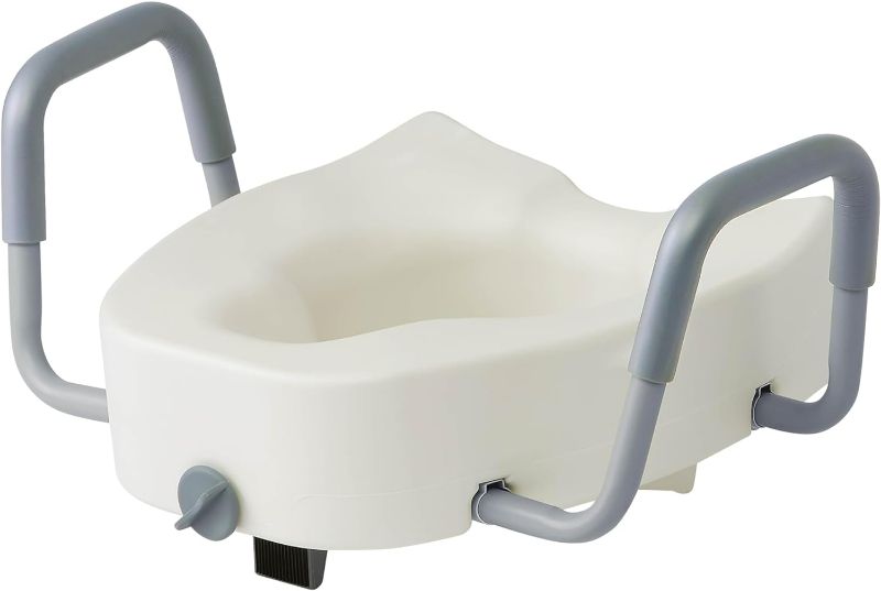 Photo 1 of Medline 5" Elongated Raised Toilet Seat, with Lock and Removable Padded Arms- A Medical Seat for Seniors, Elderly, Adults, or Post-Surgery Recovery, 1 Ct.