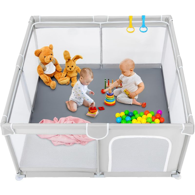 Photo 1 of TODALE Baby Playpen, Medium Playpen for Babies and Toddlers, Indoor & Outdoor Kids Activity Center, Kids Safety Play Pens Play (Light Grey, 50x50x27 Inch)