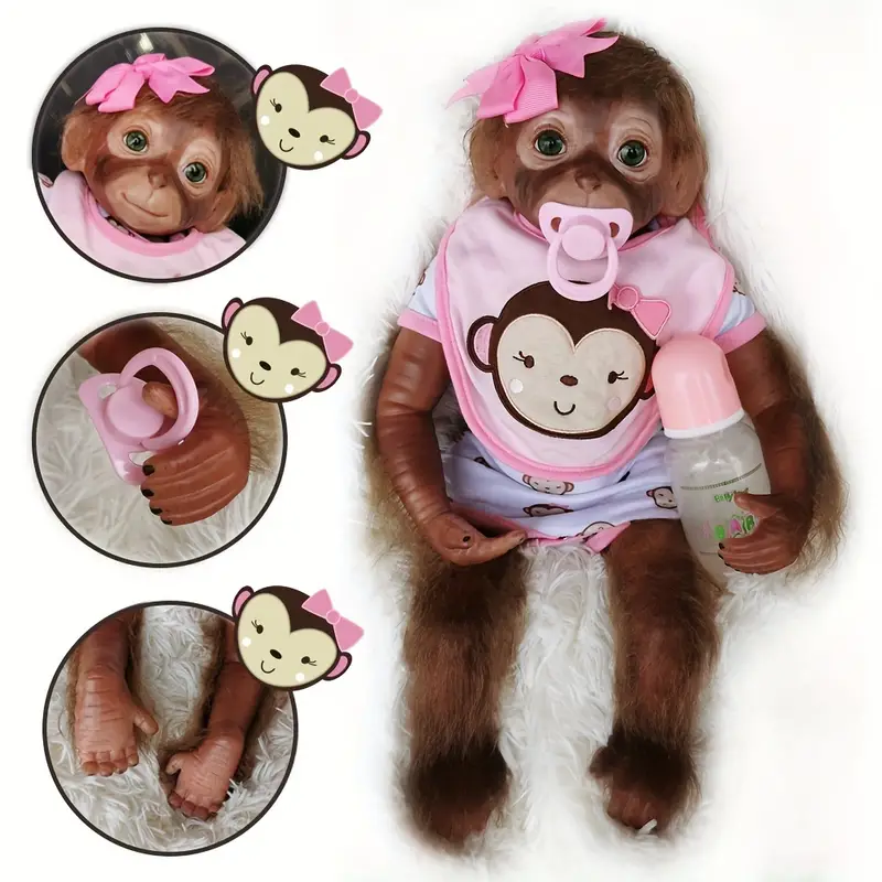 Photo 1 of 19.69inch Monkey Reborn Dolls, Handmade Painted Reborn Dolls, Soft Vinyl And Cloth Body With Monkey Outfits, Reborn Dolls, Birthday Gift
