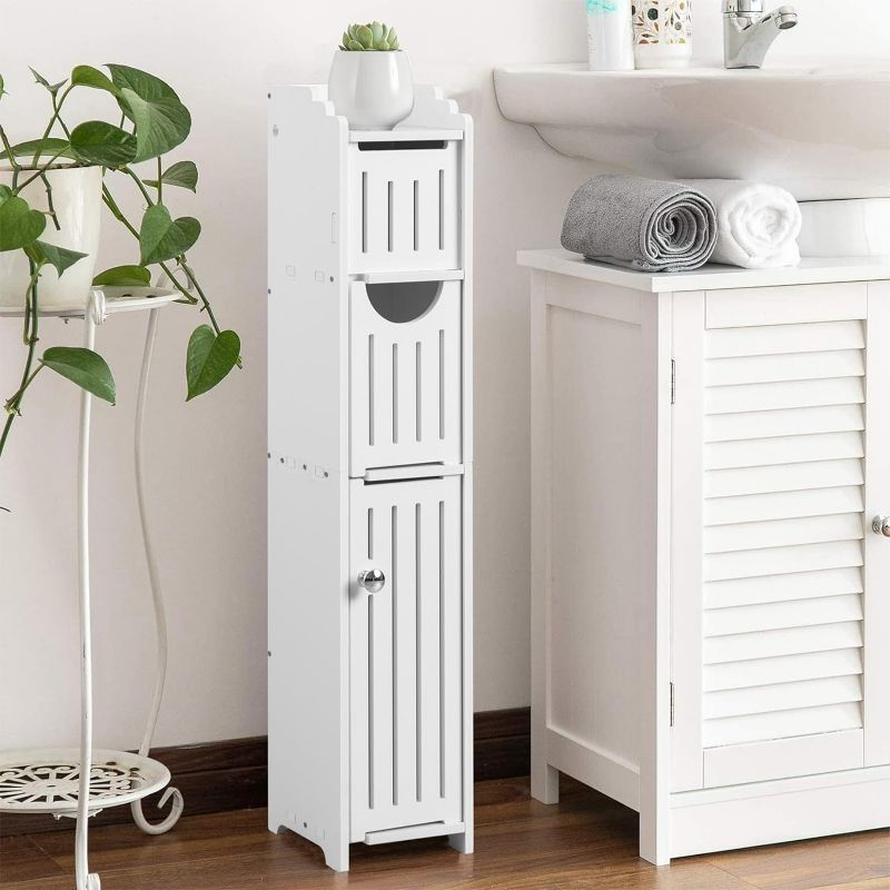 Photo 1 of  Bathroom Storage Cabinet: Small Bathroom Storage Cabinet for Small Space-Toilet Paper Cabinet Fit for Small Roll,White