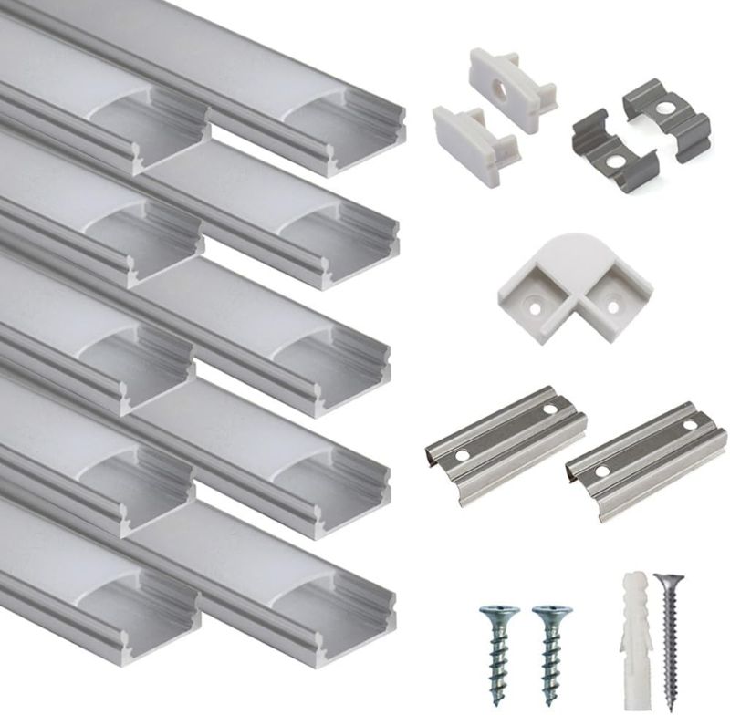 Photo 1 of 10-Pack 3.3ft/1Meter U Shape LED Aluminum Channel System with Milky Cover, End Caps and Mounting Clips, Aluminum Profile for LED Strip Light Installations, Very Easy Installation