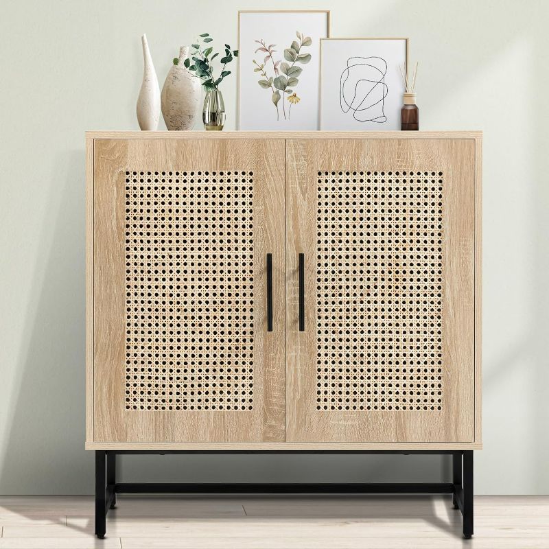 Photo 1 of Storage Cabinet with Handmade Natural Rattan Doors, Rattan Cabinet Sideboard Buffet Cabinet, Accent Cabinet for Living Room, Hallway, Dining Room, Entryway