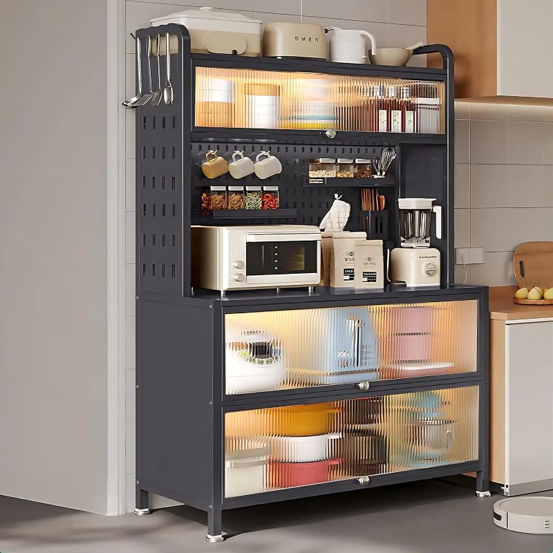 Photo 1 of 5-Tier Bakers Rack for Kitchen, Kitchen Storage Cabinets with Flip Door, Microwave Stand with Storage, for Kitchen Hutch, Home, Office, Pantry, Garage, Black