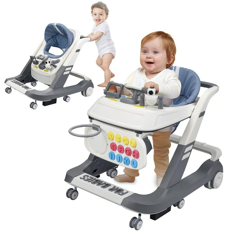 Photo 1 of 4 in 1 Folding Baby Walker, Activity Walker for Boys Girls, Learning-Seated, Toddler Walk-Behind w/Music Toys, Adjustable Height & Speed, Safety Bumper, Infant Walker Anti-Rollover