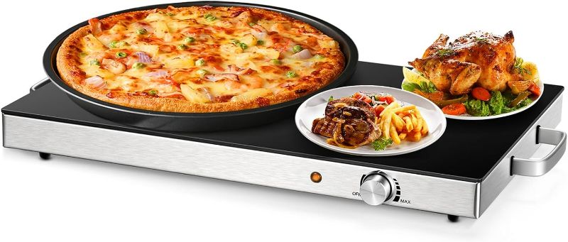 Photo 1 of Giantex Electric Warming Tray, 22''x15'' Hot Plate with Adjustable Temperature Control, Cool Touch Handles, Stainless Steel Frame & Tempered Glass Surface, Food Warmer Buffets Server for Party