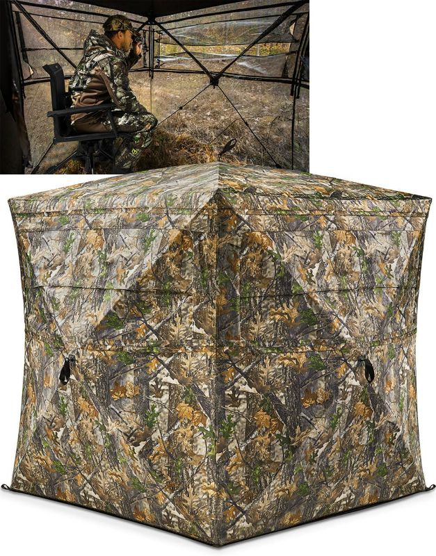 Photo 1 of TIDEWE Hunting Blind See Through with Carrying Bag, 2-3 Person Pop Up Ground Blinds 270 Degree, Portable Resilient Hunting Tent for Deer & Turkey Hunting (Camouflage)