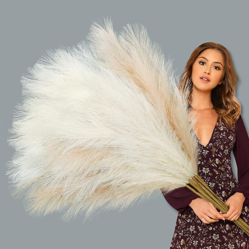 Photo 1 of  3Pcs Faux Pampas Grass Decor 45.3"/115 cm Tall Large Artificial Grass Fluffy Bulrush Floral Plants for Floor Vase Filler Home Farmhouse Party Wedding Boho Decorations, Mixed Beige