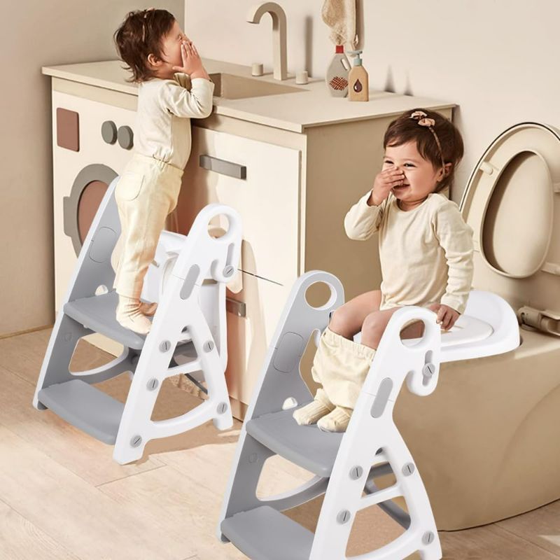 Photo 1 of Potty Training Seat & Toddler Step Stool, Ultimate Stability Toddler Toilet Seat, Adjustable Step & Seat Height Potty Seats for Toddlers Boys Girls(Grey)