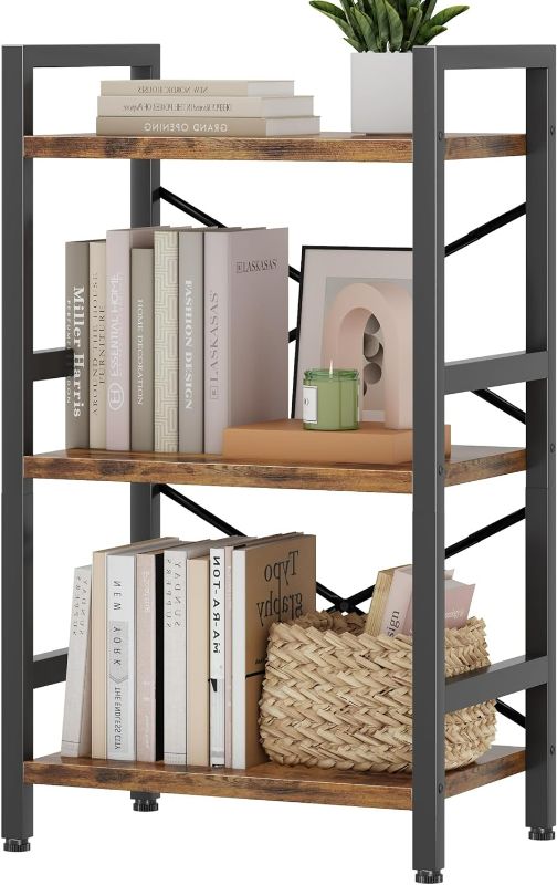 Photo 1 of Conami Small Bookshelf, 3 Tier Industrial Bookcase, Bookcase Shelf Storage Organizer, Short Book Shelf for Bedroom, Living Room and Home Office, Vintage