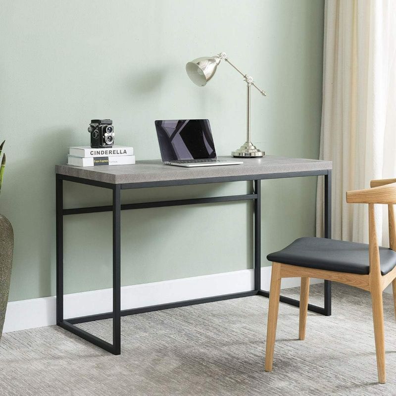 Photo 1 of CENSI Wood and Metal Writing Computer Desk with Extra Thick and Deep Tabletop, 47 Inch, Concrete Minimalist Modern Industrial (Grey Marble)