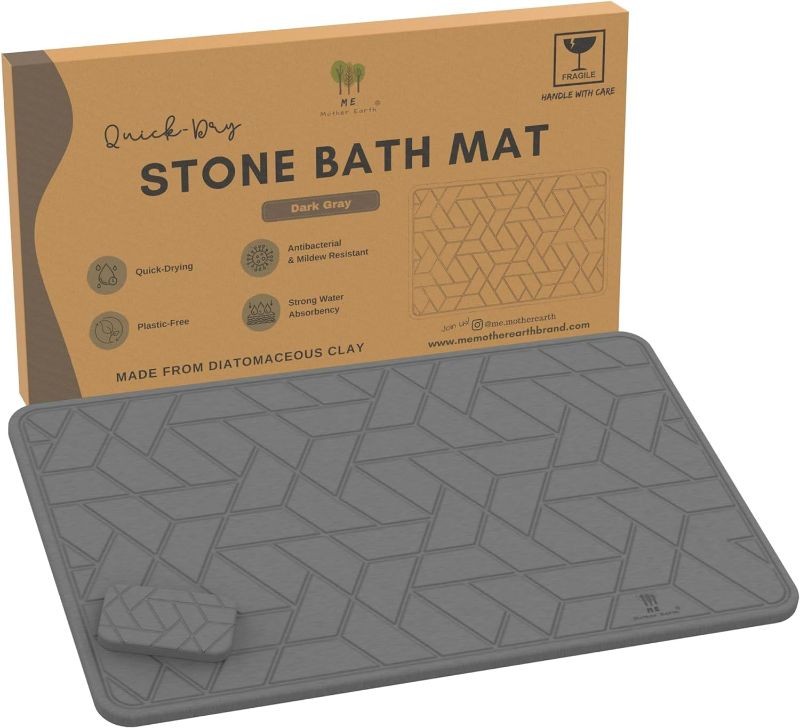Photo 1 of Quick Dry Diatomaceous Earth Floor Stone Bath and Kitchen Dish Drying Mat, Bathroom Non-Slip Shower Mat, Super Absorbent Pad, Eco Friendly, Easy to Clean, Sustainable, Dark Grey